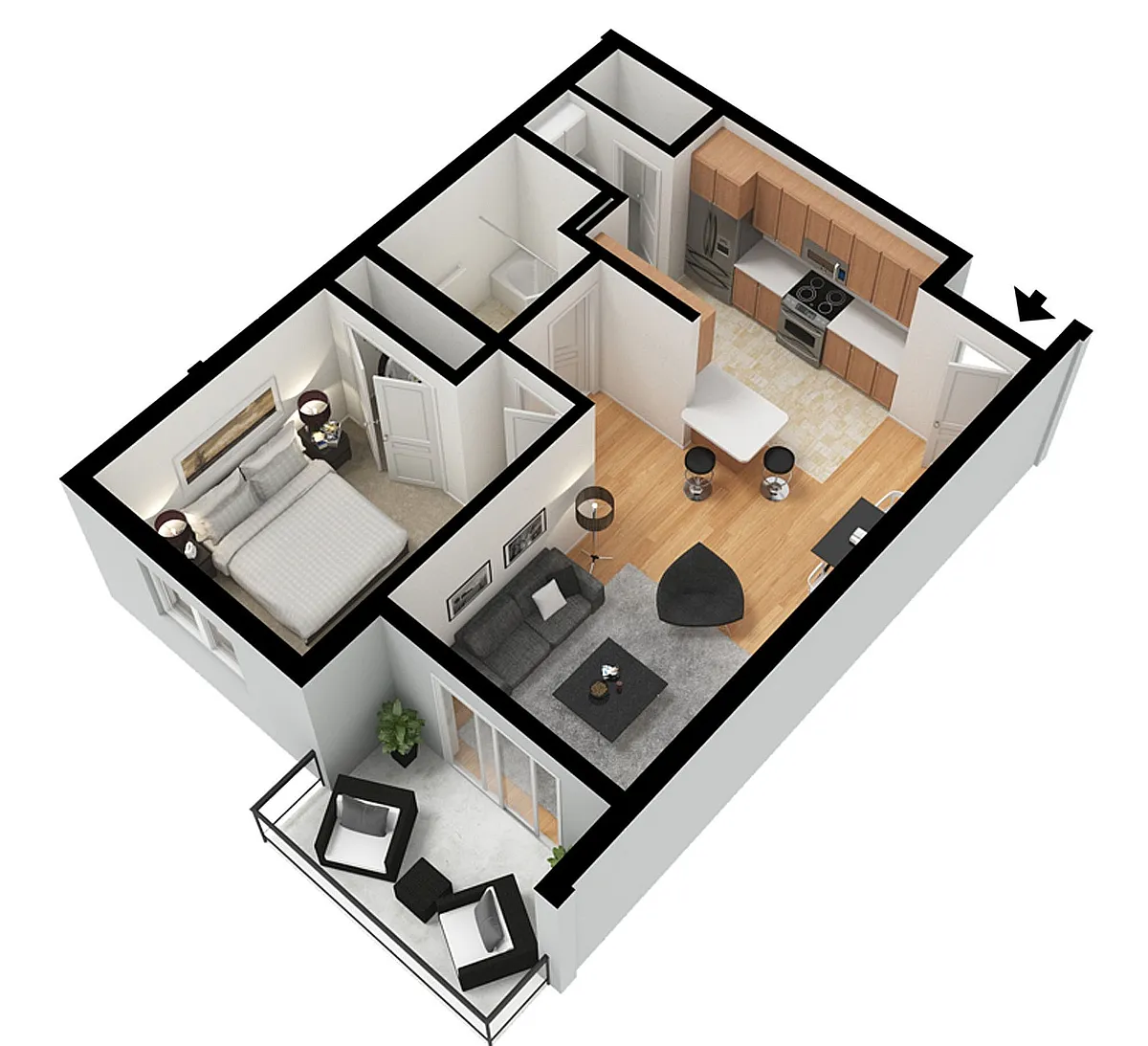 Floor plan 1 Bedroom, 1 Bathroom