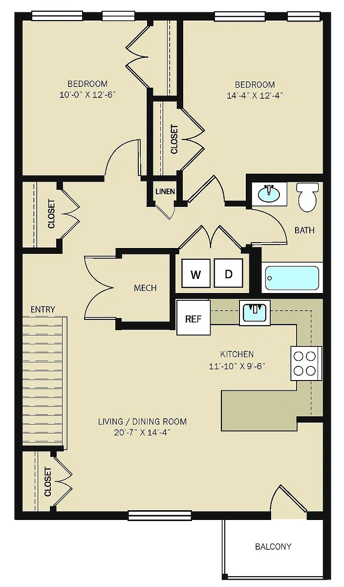 Floor plan 2 Bed 1 Bath