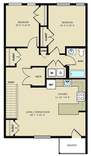 Floor plan 2 Bed 1 Bath
