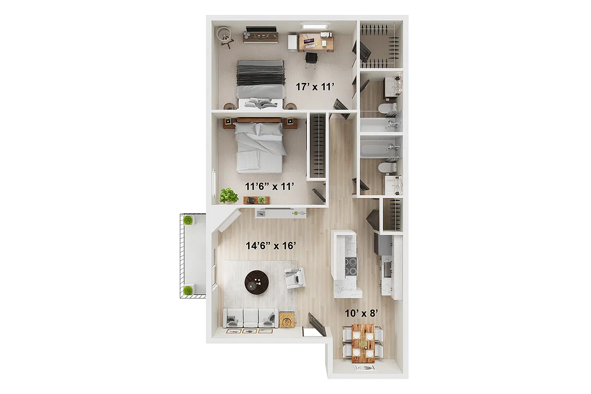 Floor plan 2 BR x 2 BA - A - Renovated