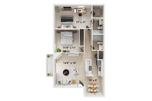 Floor plan 2 BR x 2 BA - A - Renovated