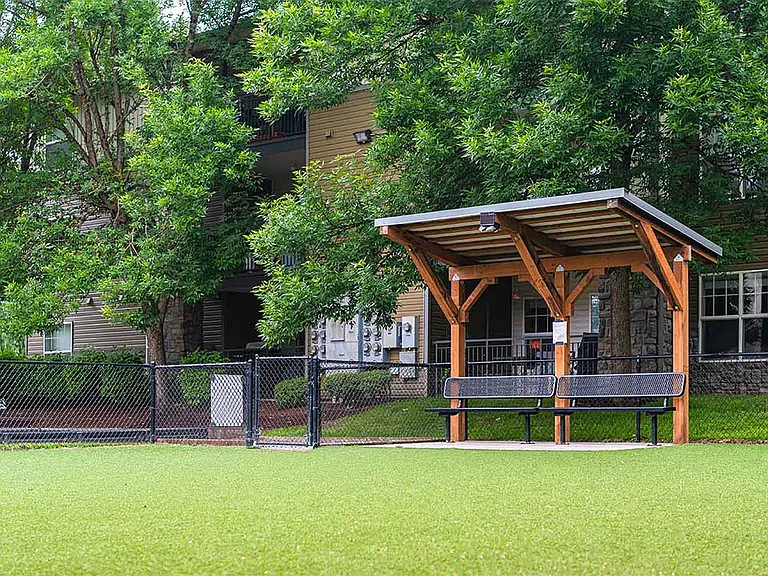 Apartment community off-leash dog park at Griffis North Creek in Bothell, Washington.