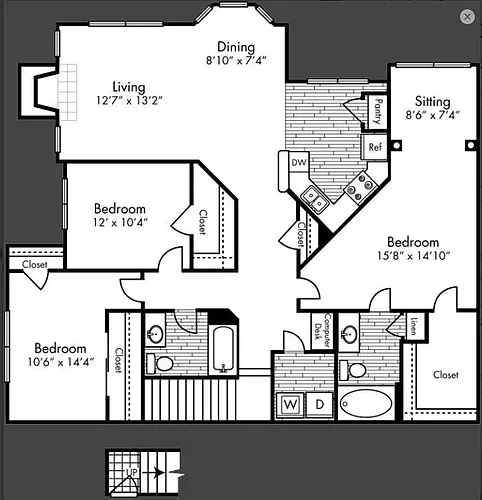 Floor plan Three Bed, Two Bath
