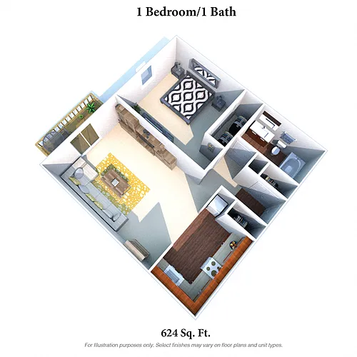 Floor plan One Bed, One Bath