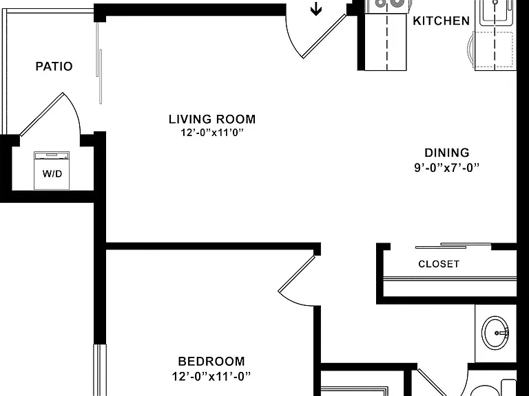 1 BD / 1 BA 605 SF