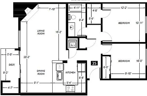 Floor plan 2 Bed 1 Bath