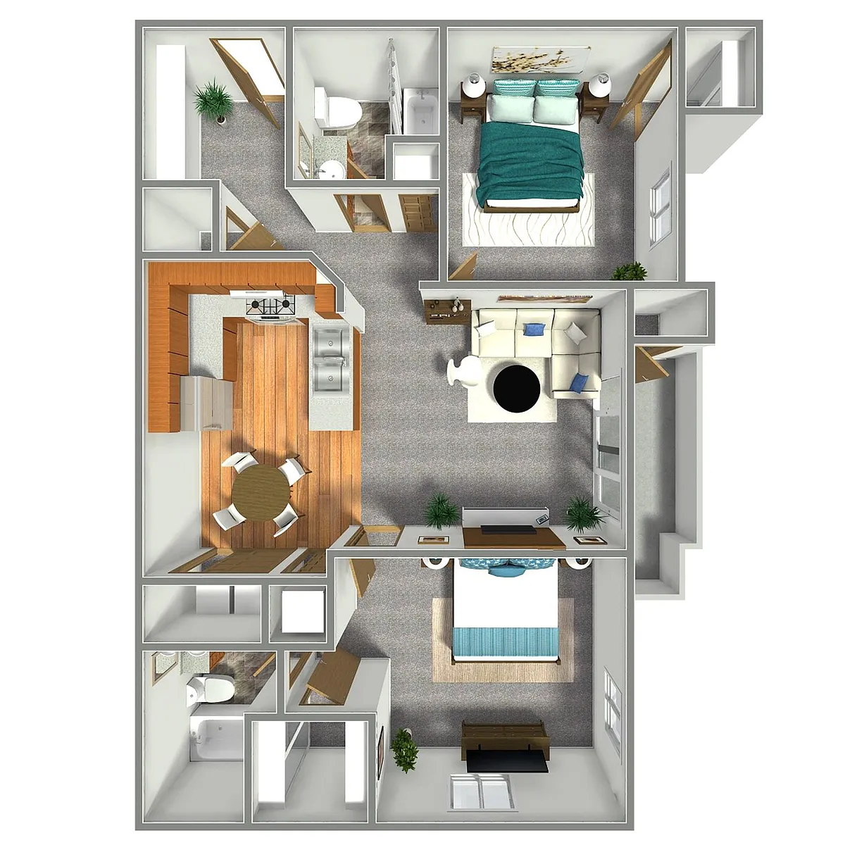 Floor plan 2 Bedroom, 2 Bathroom - 950 SF