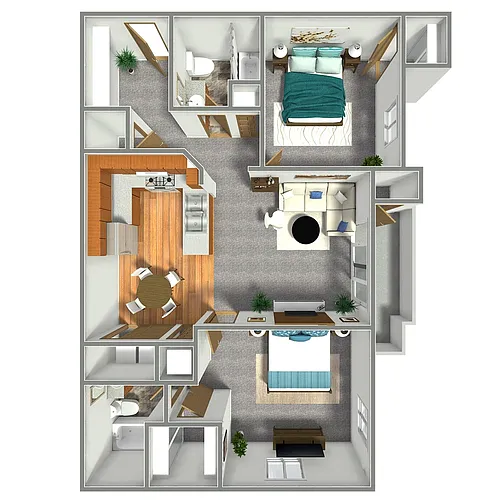 Floor plan 2 Bedroom, 2 Bathroom - 950 SF