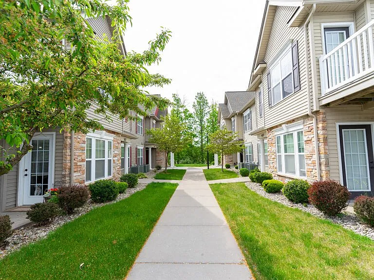 Walkway between apartment buildings