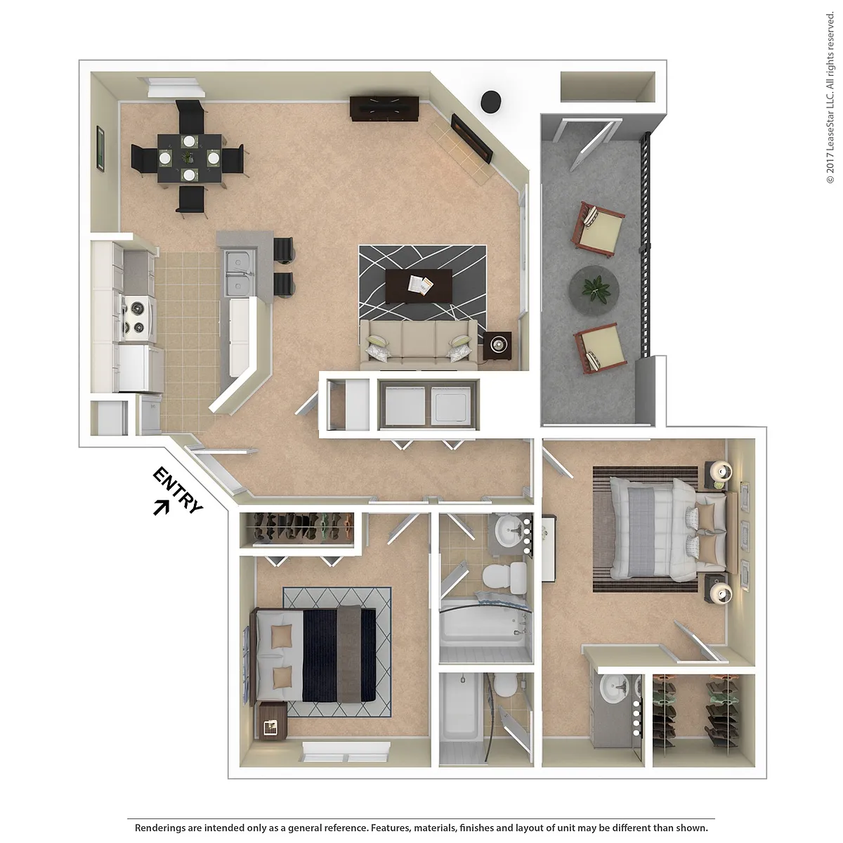 Floor plan Two Bedroom with Two Bath