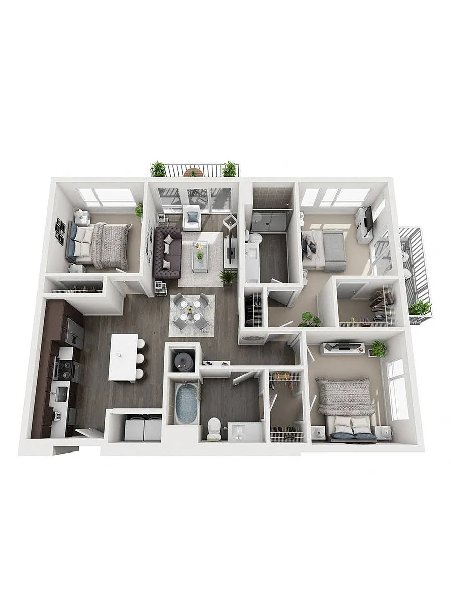 Floor plan 3 Bedroom C1 | 2 Bath
