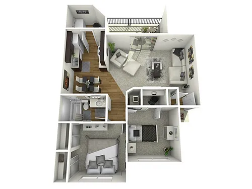 Floor plan 2 Bed, 1 Bath A (80% Income Restricted)