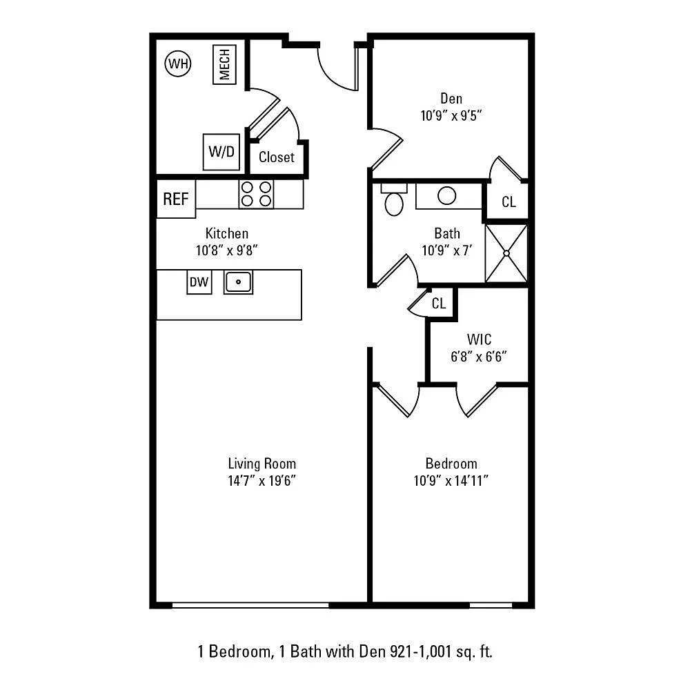 Floor plan 1 Bedroom 1 Bath w/ Den