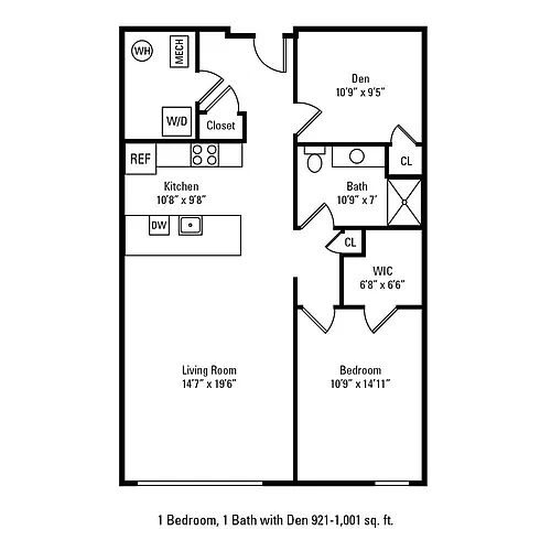 Floor plan 1 Bedroom 1 Bath w/ Den