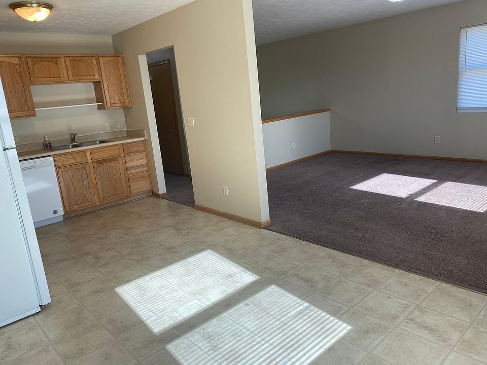 Open kitchen to living area with nice light