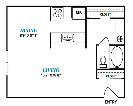 Floor plan E2 Studio, One Bath
