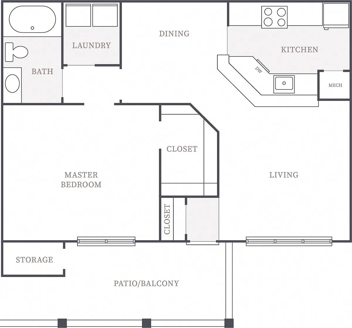 Floor plan 1 Bedroom 1 Bath Deluxe
