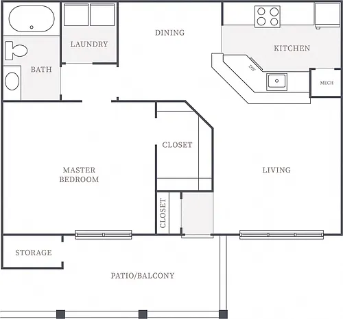 Floor plan 1 Bedroom 1 Bath Deluxe
