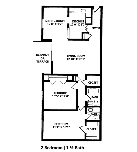 Floor plan Two Bedroom 1 and one half bath