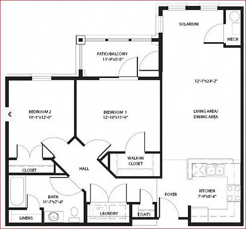 Floor plan 2 Bed, 1 Bath
