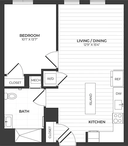 Floor plan 1 Bed/1 Bath-A2-Center