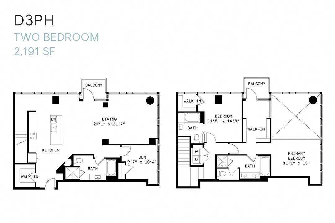 Floor plan Two Bedroom Penthouse D3ph
