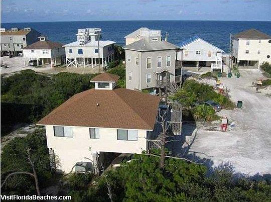 Aerial view of house & beach
