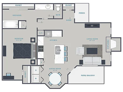 Floor plan 1 Bed, 1 Bath C (60% Income Restricted)