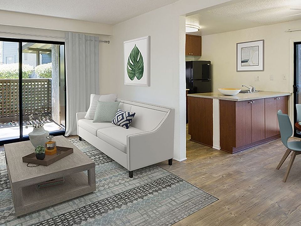 Kitchen and living room with hard surface flooring