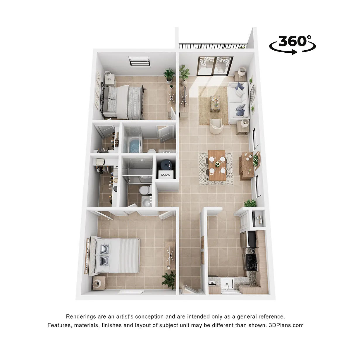 Floor plan B1 | 2 Bed | 2 Bath