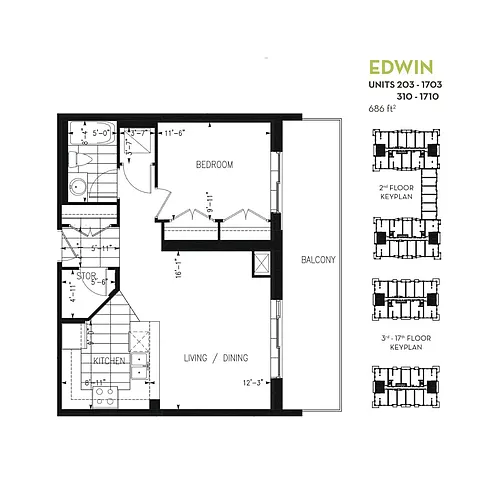 Floor plan 1 Bedroom - The Edwin B