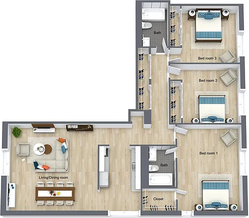Floor plan PREMIUM 3 BR 2 FULL BATHS
