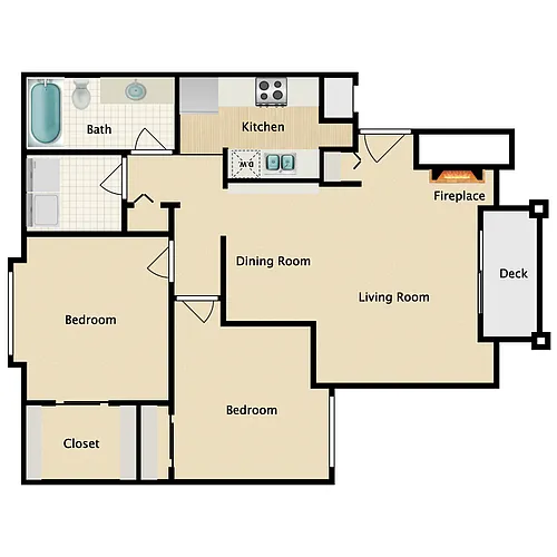 Floor plan Two Bedroom One Bath