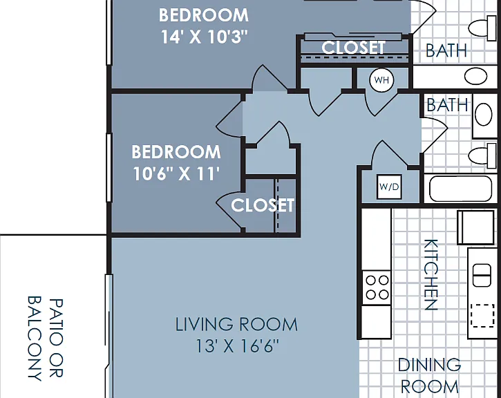 2 Bedroom 2 Bathroom B Floorplan Diagram