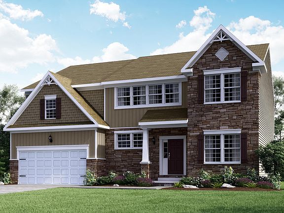 Elevation G Opt Victorian Inspired Partial Stone Front and Garage Door