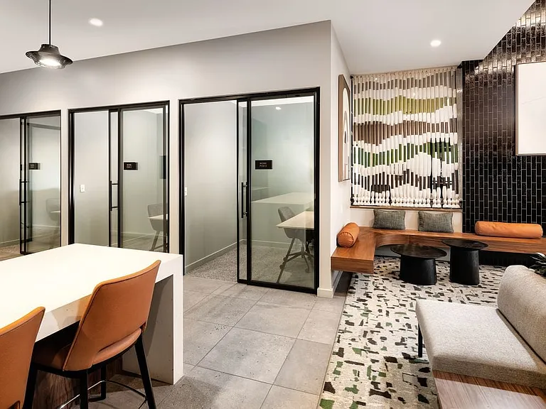 Lounge with entertaining kitchenette and work pods