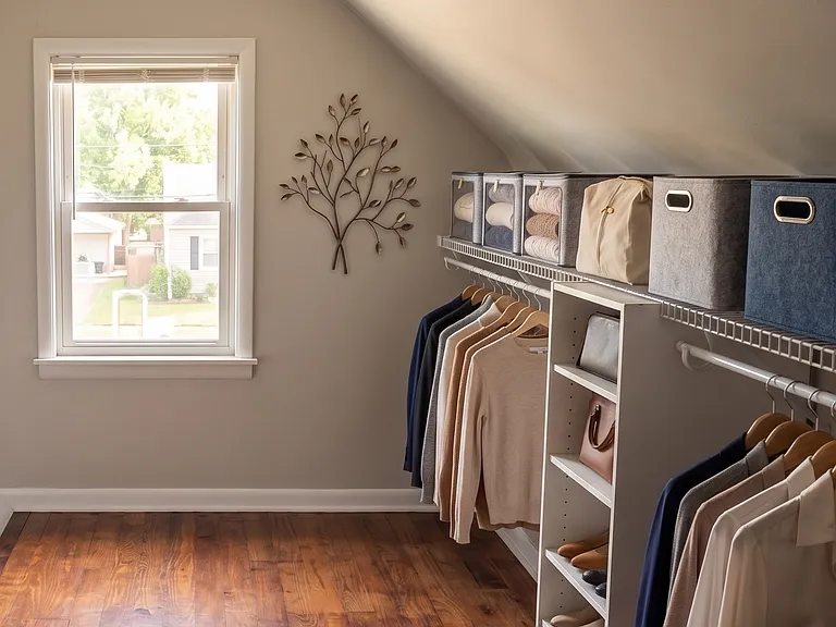 Built-in storage unit on the top floor. Image staged for design purposes.