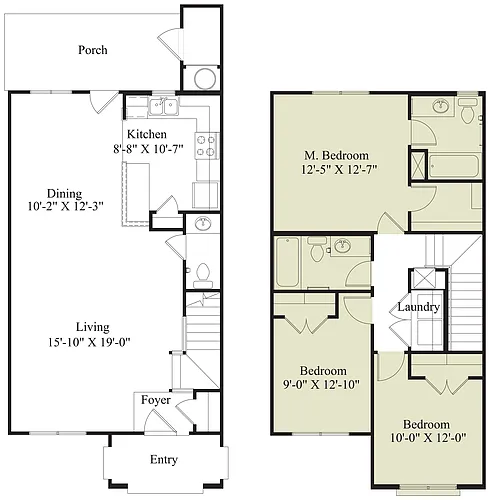 Floor plan 3 Bedroom - 2 and a Half Bathroom - Townhouse