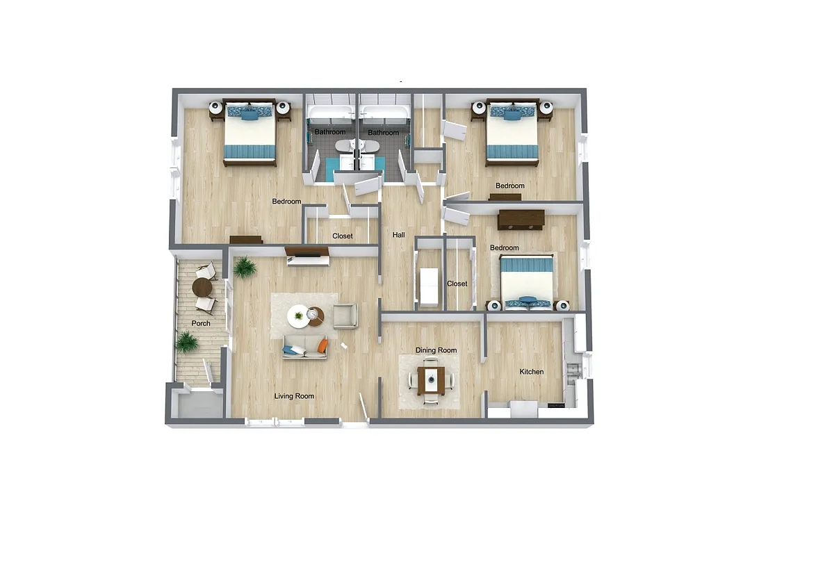 Floor plan 3 Bedroom, 2 Bathroom Renovated