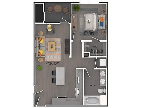 Floor plan One BR One BA A2
