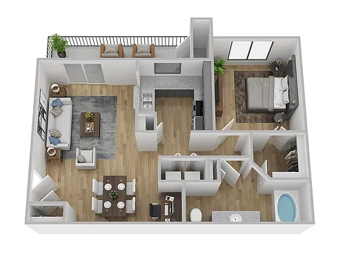 Floor plan 1 Bed, 1 Bath C (80% Income Restricted)