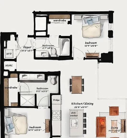 C3 | 2 Bed 2 Bath 1,170 square feet C3 | 2 Bed 2 Bath 1,170 square feet