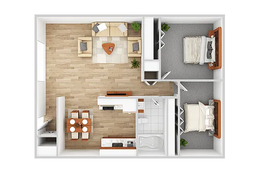 Floor plan 2 Bedroom 1 Bath - Renovated