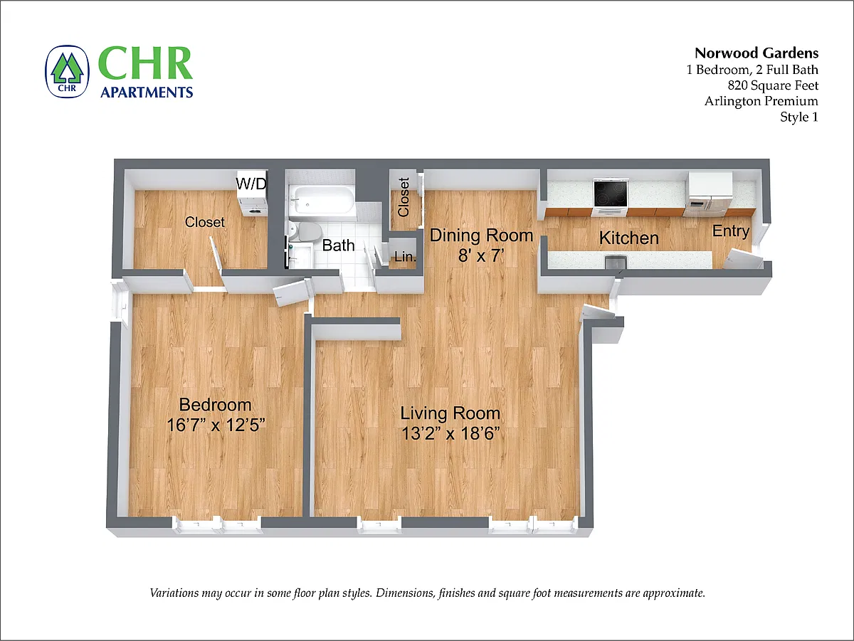 Floor plan 1 Bed/1 Bath with Walk-In Closets