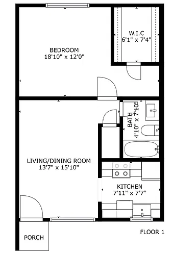 Floor plan 1 bed 1 bath