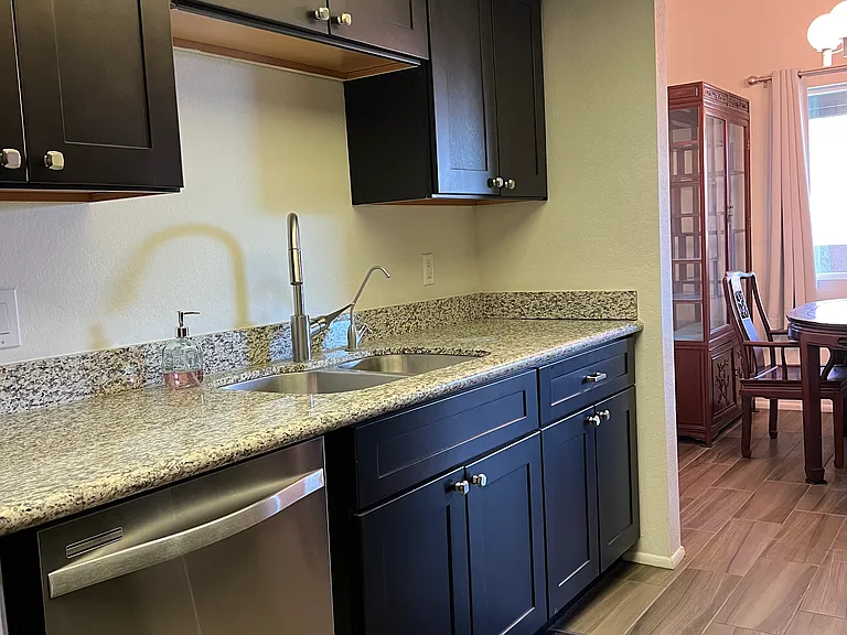 Your double sink and dishwasher.
Note. Dining table will be removed before your move-in.