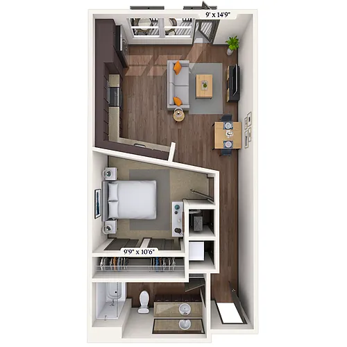 Floor plan Traditional 1x1 601-637 SF
