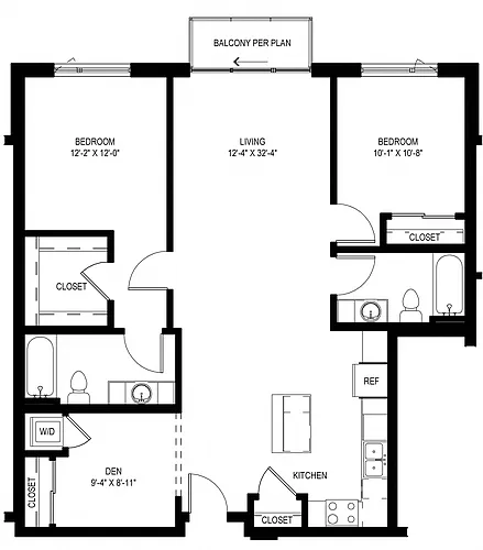 Floor plan Two Bedroom + Den C5