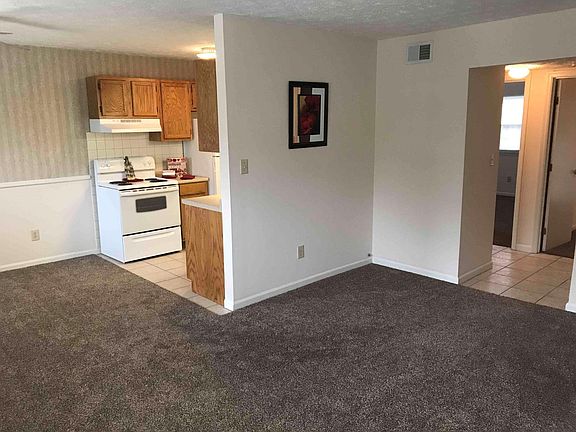 Front room view into kitchen