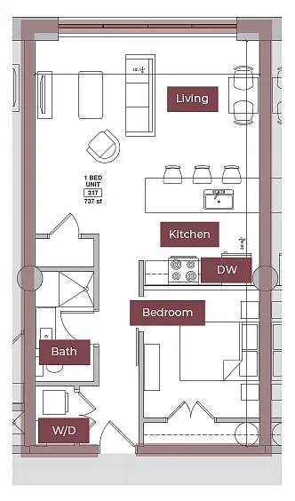 Floor plan 1BR Floor Plan F | Lofts South